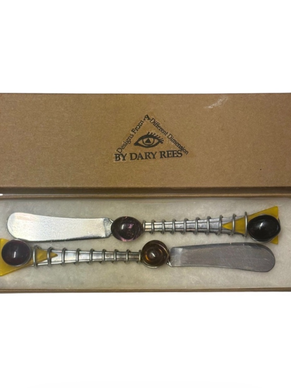 Vintage Dary Rees Glass & Wire Wrapped spreaders Set of 2 NIB